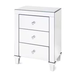 Ezüst fém–üveg komód – 66 × 45,5 × 38 cm