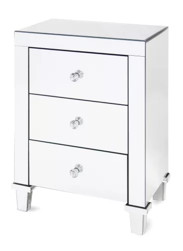 Ezüst fém–üveg komód – 66 × 45,5 × 38 cm