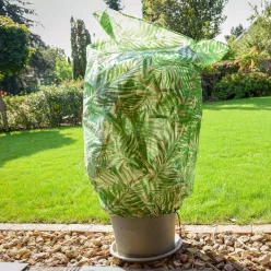   HIVERSAC DECO nyomtatott mintás áttelelő növénytakaró zsák - zöld, levél mintás 1 x 1,50 m Ø 65cm