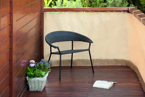 BALCONY EASY szőtt háló korlátra fém fűzőlyukakkal - homok 0,9 x 5 m