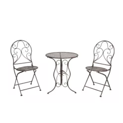   Kovácsoltvas jellegű asztal 2db székkel,fekete 60x70cm/40x40x92cm
