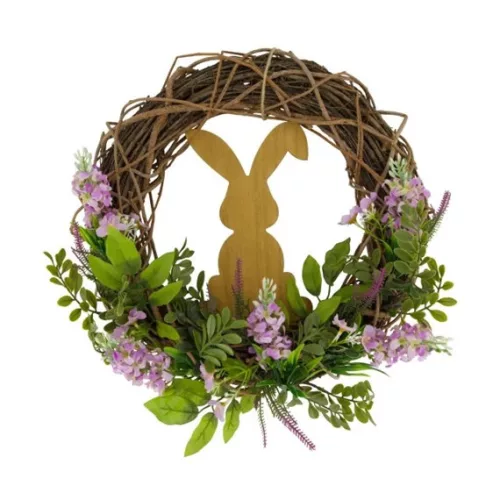 Koszorú vessző nyúllal, virággal 38x38x8 cm