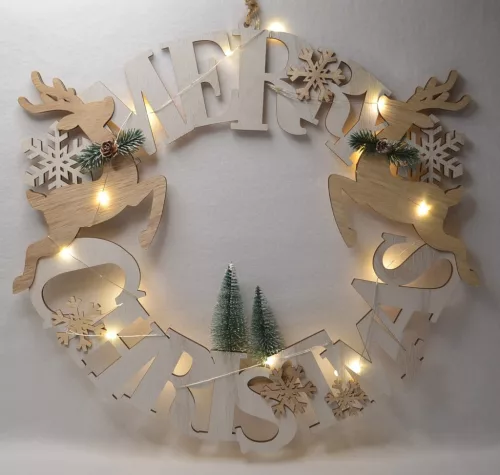 LED es dísz Merry Christmas felirattal 46,5x46,5x1,5 cm 