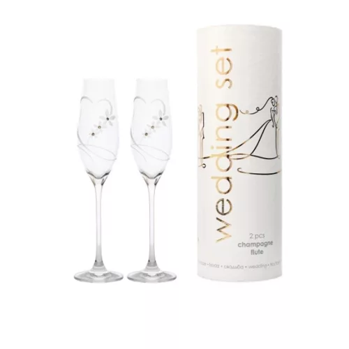 Pezsgős pohár virág mintával, Swarovski kristállyal 210 ml 26,3x6,6 cm  2db/szett