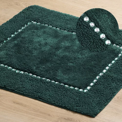 Chic pamut fürdőszobaszőnyeg kristályokkal Sötétzöld 60x90 cm