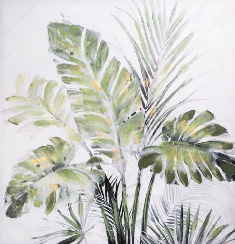 Növényi motívumot ábrázoló kézzel festett falikép 307 Zöld 100x100x3 cm