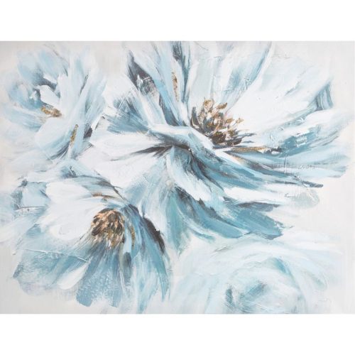 Virágos növényt ábrázoló kézzel festett falikép 367 Fehér/kék 60x80 cm