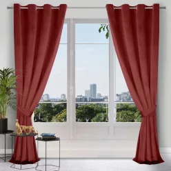   Carmen bársony sötétítő függöny elkötővel Burgundi vörös 140x270 cm
