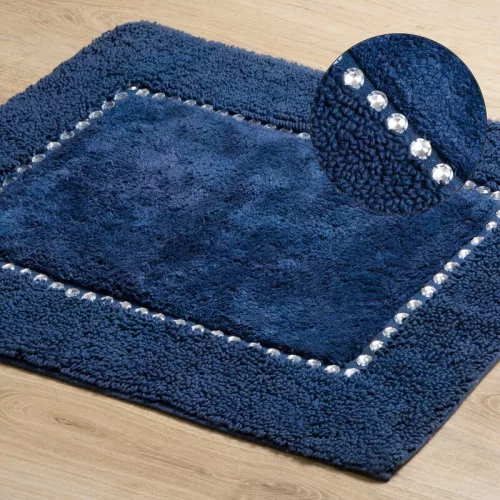 Chic pamut fürdőszobaszőnyeg kristályokkal Gránátkék 50x70 cm