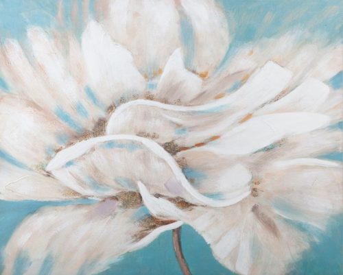 Virágos növényt ábrázoló kézzel festett falikép 413 Krém/kék 100x80 cm