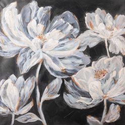   Virágos növényt ábrázoló kézzel festett falikép 430a Fekete/fehér/arany 80x80 cm