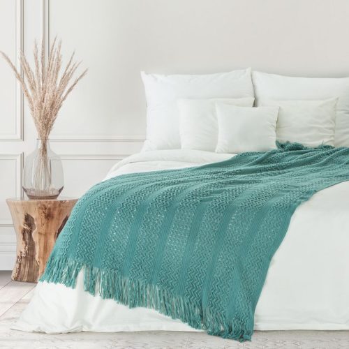 Szőtt akril takaró rojtokkal Sötét menta 130x170 cm