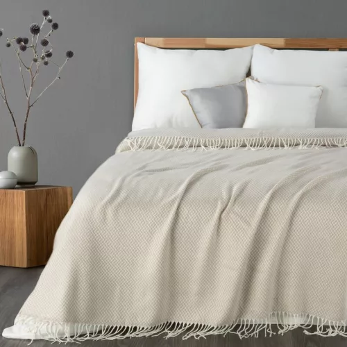 Apró mintás akril takaró rojtokkal Bézs 130x170 cm
