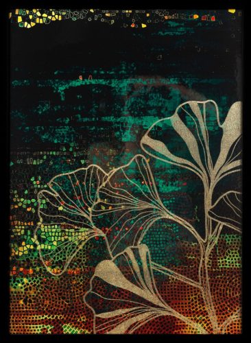 Ginkgo bilobás modern falikép kerettel 480 Réz/arany 53x73 cm