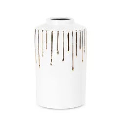 Luis 03 kerámia váza Fehér/arany 15x15x25 cm