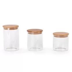   Pola 3db-os üveg tárolóedény szett fa fedéllel - 680/800/1000 ml