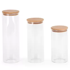   Pola 3db-os üveg tárolóedény szett fa fedéllel - 1400/1700/2000 ml