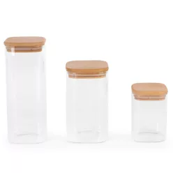   Pola1 3db-os üveg tárolóedény szett fa fedéllel - 800/1600/2000 ml