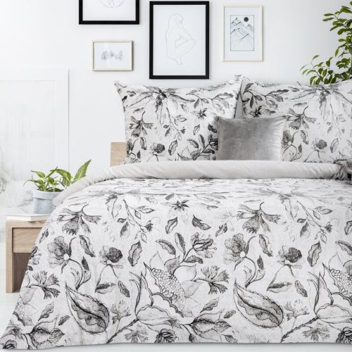 Ada01 pamut ágyneműhuzat virágmotívumokkal Acélszürke 220x200 cm - 70x80 cm 2db