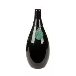   Capri üveg váza malachit medállal Fekete/zöld 15x15x38 cm