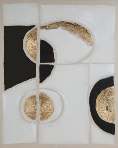Modern absztrakt kézzel festett falikép 495b Fehér/fekete/arany 80x100 cm
