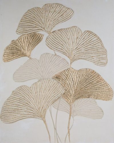 Ginkgo leveles kézzel festett modern falikép 496 Arany 80x100 cm