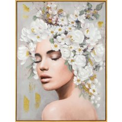   Női portrét ábrázoló kézzel festett falikép kerettel 523 Szürke 60x80 cm