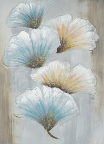 Ginkgo leveles kézzel festett falikép nappaliba 528b Bézs/kék 50x70 cm