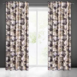   Lotos bársony sötétítő függöny lotusz levél és virág mintával Bézs 140x270 cm