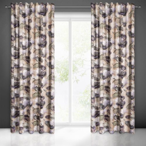 Lotos bársony sötétítő függöny lotusz levél és virág mintával Bézs 140x270 cm