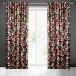   Peonia bársony sötétítő függöny festett virág mintával Burgundi vörös 140x270 cm