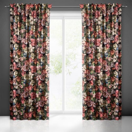 Peonia bársony sötétítő függöny festett virág mintával Burgundi vörös 140x270 cm