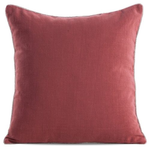 Len egyszínű párnahuzat dekoratív köves szegéllyel Piros 43x43 cm