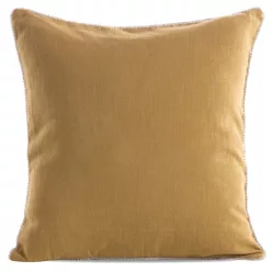   Len egyszínű párnahuzat dekoratív köves szegéllyel Mézsárga 43x43 cm
