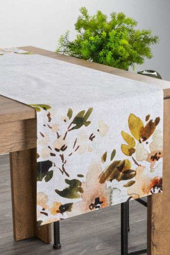 Tavaszi virágmintás pamut asztali futó Natúr 40x180 cm
