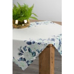   Tavaszi hangulatú asztalterítő fehér rózsákkal Fehér/kék 85x85 cm