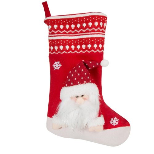 Santa mikulás csizma varrott mikulás figurával Piros 50 cm