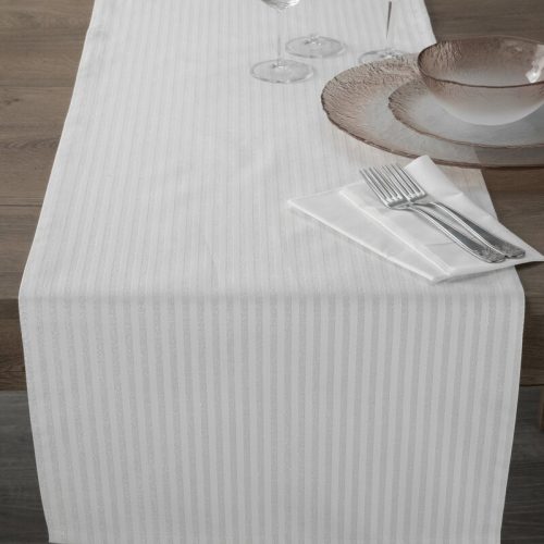 Karácsonyi asztali futó csíkos jacquard anyagból fényes szállal Ezüst 40x140 cm