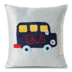   Alvin2 puha gyerek párnahuzat hímzett busszal Szürke/kék 45x45 cm