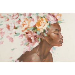   Virágos női portré festmény 567a Bézs/rózsaszín 60x90 cm