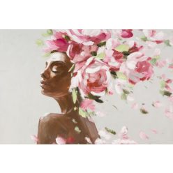   Virágos női portré festmény 567b Szürke/rózsaszín 60x90 cm