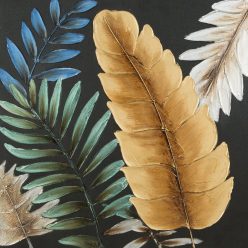   Növényi motívumot ábrázoló kézzel festett falikép 585a Fekete/sárga 60x60 cm