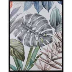   Vászonkép egzotikus levelekkel fekete keretben 589b Zöld/kék 60x80 cm