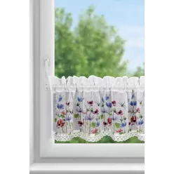   Nora színes vitrázs függöny fehér virágmintás 30x150 cm