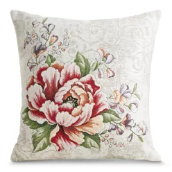   Rózsás gobelin párnahuzat zsenília fonalból Natúr/piros 45x45 cm