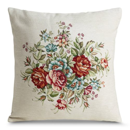 Virágmintás gobelin párnahuzat zsenília fonalból Natúr 45x45 cm +/-5%