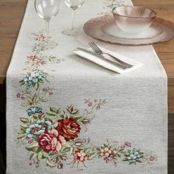  Virágmintás gobelin asztali futó zsenília fonalból Szürke 40x100 cm +/-5%