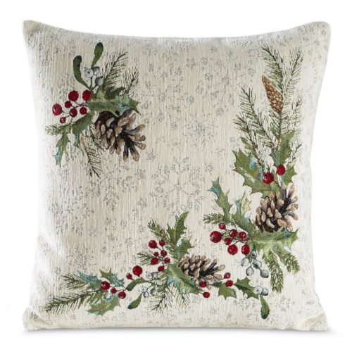 Gobelin karácsonyi párnahuzat zsenília fonalból Natúr/zöld 45x45 cm +/-5%