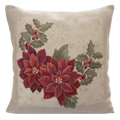  Gobelin karácsonyi párnahuzat fényes fonallal Natúr/piros 45x45 cm +/-5%