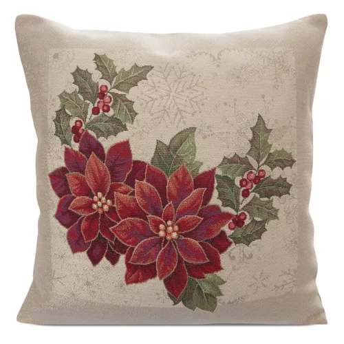 Gobelin karácsonyi párnahuzat fényes fonallal Natúr/piros 45x45 cm +/-5%
